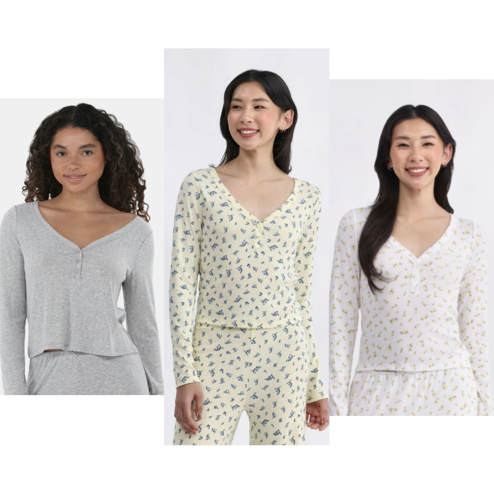 NWT No Boundaries Pointelle Henley Women's Long Sleeve Pj Set 3